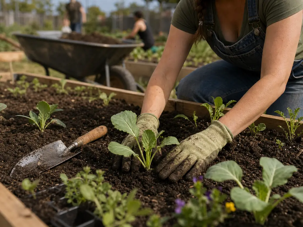 Volunteers working in a community garden